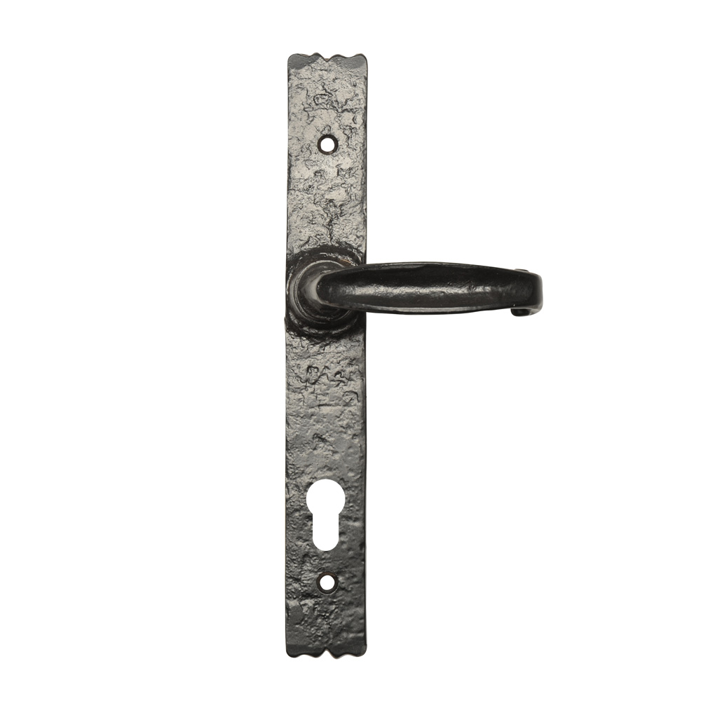 Kirkpatrick 2463 Rustic Lever Handle Euro - Antique Black (Sold in Pairs)